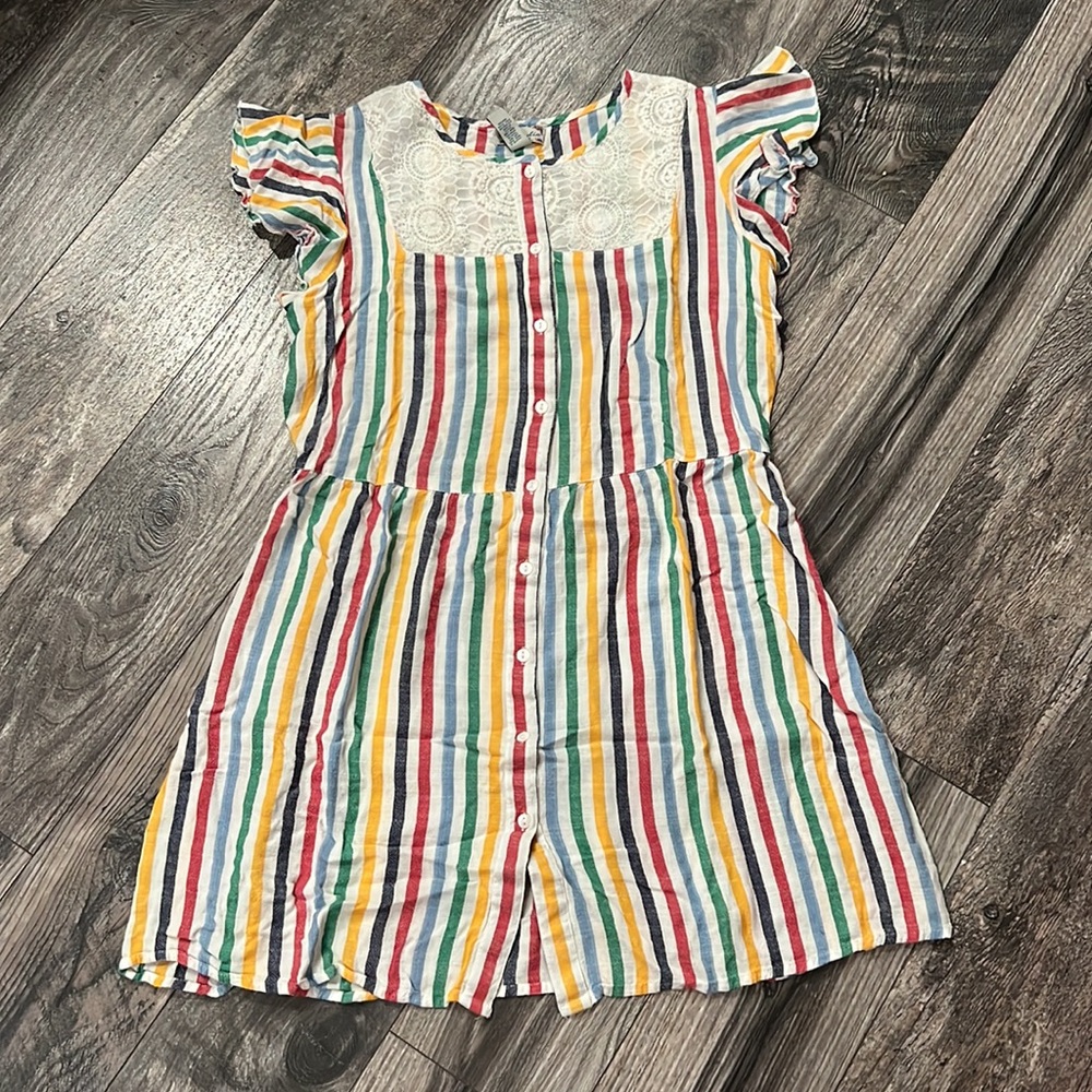 Studio west dress size L button up dress stripes blue yellow green gently used